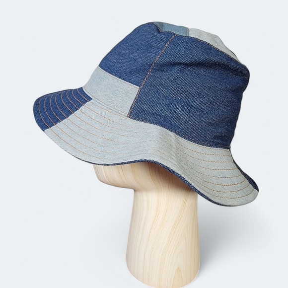 Hello Tree Denim Patchwork Bucket Hat Cotton Women's OS Adjustable 90s Y2K Style - Picture 14 of 14